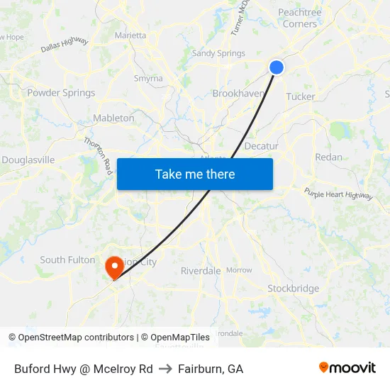 Buford Hwy @ Mcelroy Rd to Fairburn, GA map