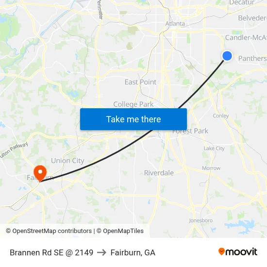 Brannen Rd SE @ 2149 to Fairburn, GA map