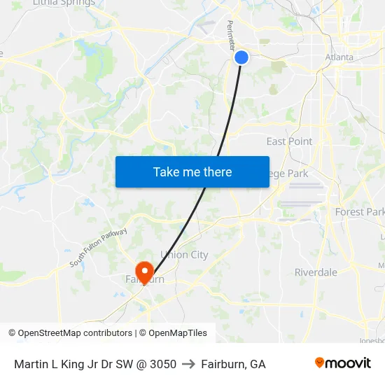 Martin L King Jr Dr SW @ 3050 to Fairburn, GA map