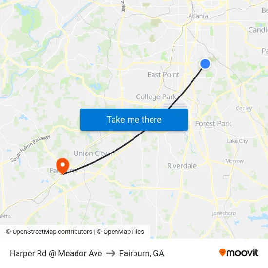 Harper Rd @ Meador Ave to Fairburn, GA map