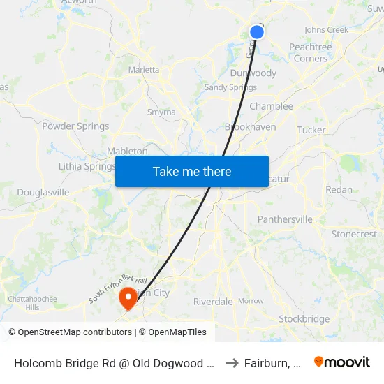 Holcomb Bridge Rd @ Old Dogwood Rd to Fairburn, GA map