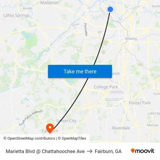 Marietta Blvd @ Chattahoochee Ave to Fairburn, GA map