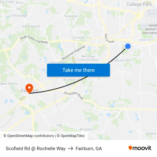 Scofield Rd @ Rochelle Way to Fairburn, GA map