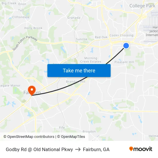Godby Rd @ Old National Pkwy to Fairburn, GA map
