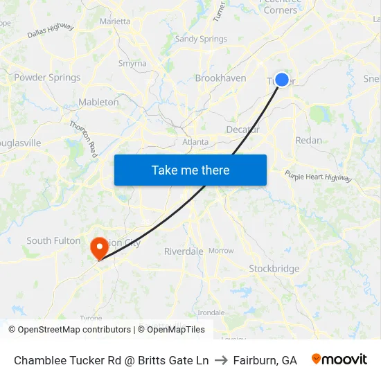 Chamblee Tucker Rd @ Britts Gate Ln to Fairburn, GA map