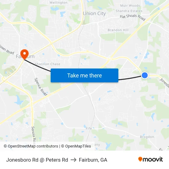 Jonesboro Rd @ Peters Rd to Fairburn, GA map