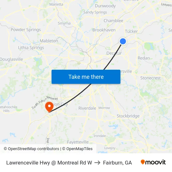Lawrenceville Hwy @ Montreal Rd W to Fairburn, GA map