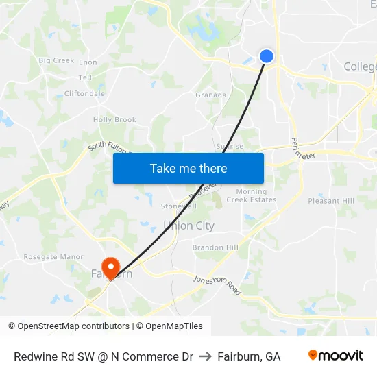Redwine Rd SW @ N Commerce Dr to Fairburn, GA map