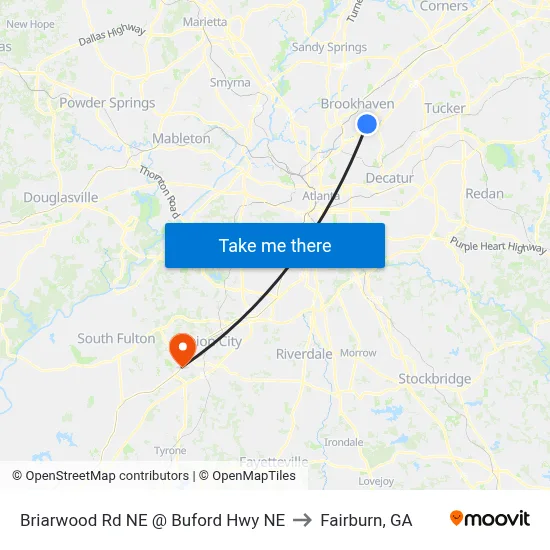 Briarwood Rd NE @ Buford Hwy NE to Fairburn, GA map