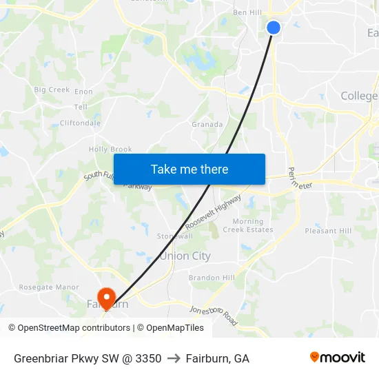 Greenbriar Pkwy SW @ 3350 to Fairburn, GA map