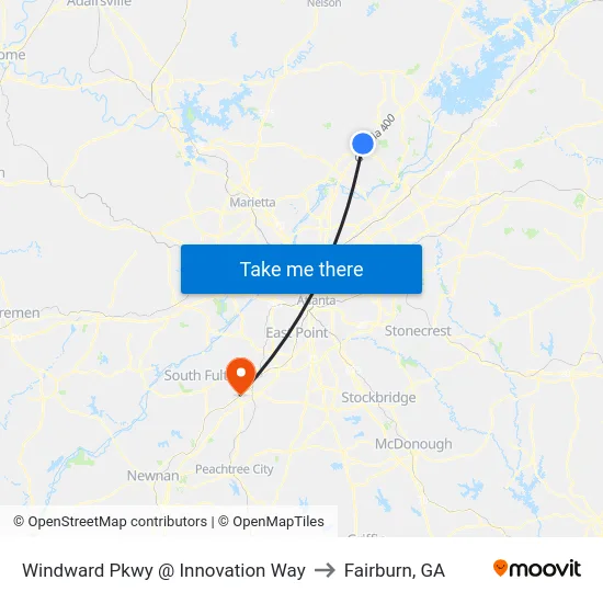 Windward Pkwy @ Innovation Way to Fairburn, GA map