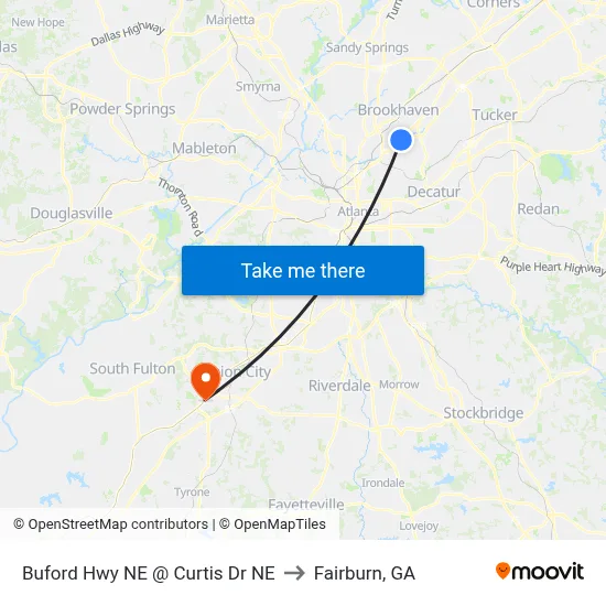 Buford Hwy NE @ Curtis Dr NE to Fairburn, GA map