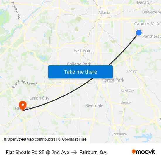 Flat Shoals Rd SE @ 2nd Ave to Fairburn, GA map