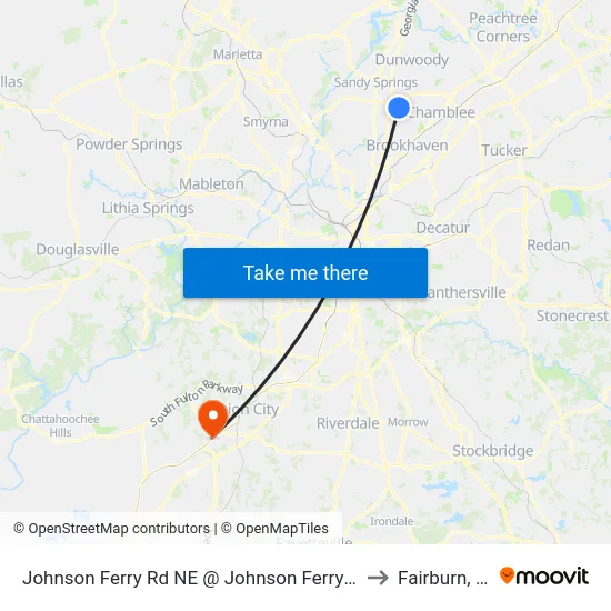 Johnson Ferry Rd NE @ Johnson Ferry Pkwy to Fairburn, GA map