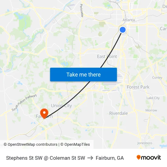 Stephens St SW @ Coleman St SW to Fairburn, GA map