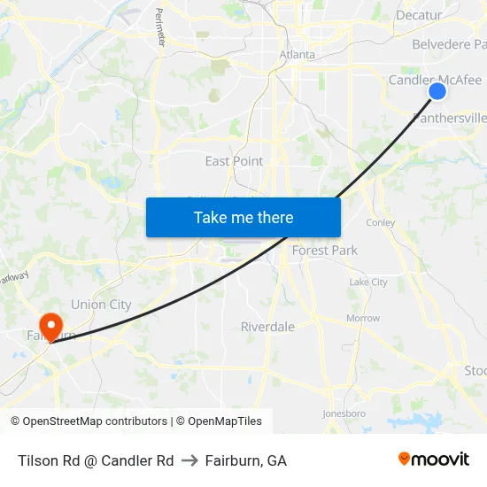 Tilson Rd @ Candler Rd to Fairburn, GA map