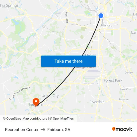 Recreation Center to Fairburn, GA map