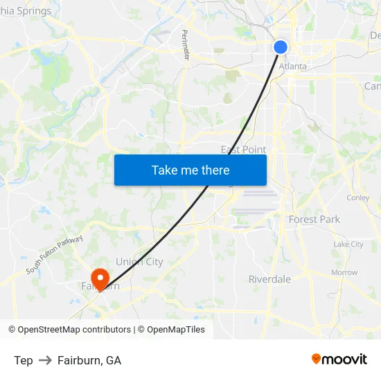 Tep to Fairburn, GA map