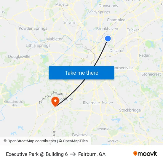 Executive Park @ Building 6 to Fairburn, GA map