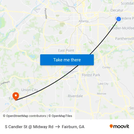 S Candler St @ Midway Rd to Fairburn, GA map