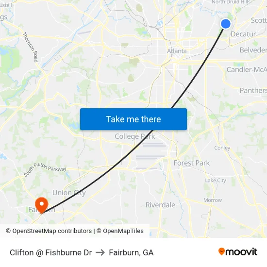 Clifton @ Fishburne Dr to Fairburn, GA map