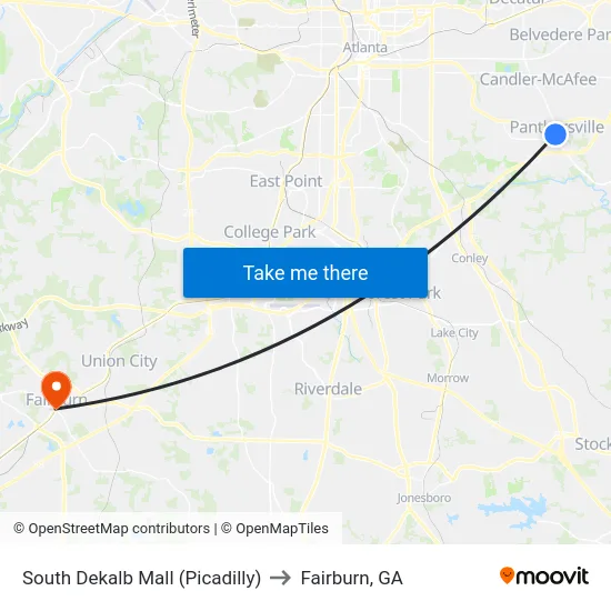 South Dekalb Mall (Picadilly) to Fairburn, GA map