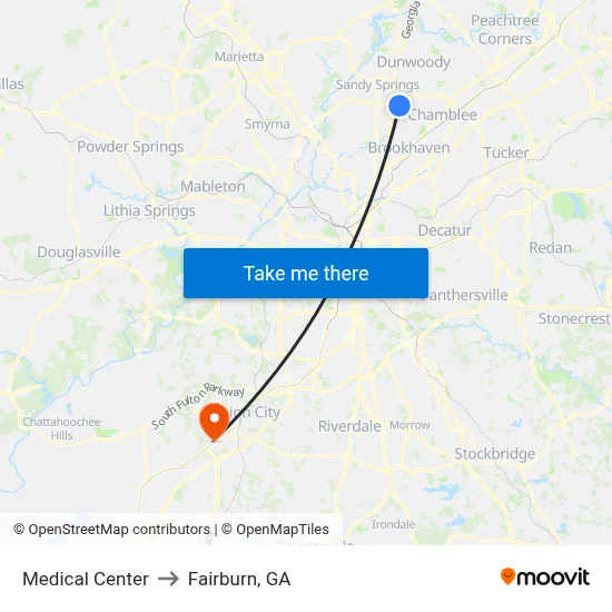 Medical Center to Fairburn, GA map