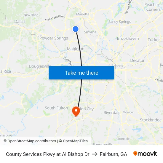County Services Pkwy at Al Bishop Dr to Fairburn, GA map