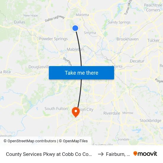 County Services Pkwy at Cobb Co Composti to Fairburn, GA map