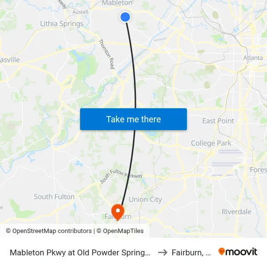Mableton Pkwy at Old Powder Springs Rd to Fairburn, GA map