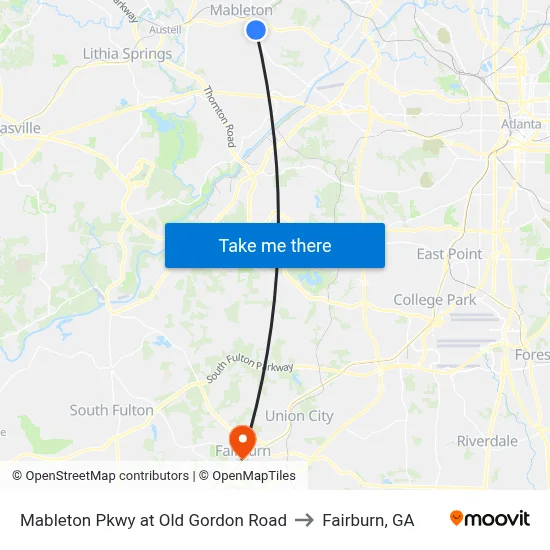 Mableton Pkwy at Old Gordon Road to Fairburn, GA map