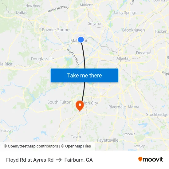 Floyd Rd at Ayres Rd to Fairburn, GA map