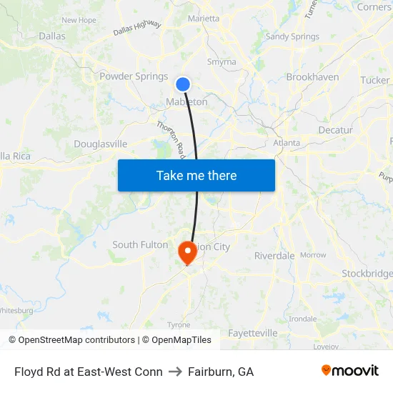 Floyd Rd at East-West Conn to Fairburn, GA map