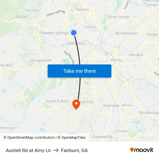 Austell Rd at Amy Ln to Fairburn, GA map