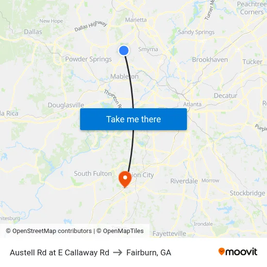 Austell Rd at E Callaway Rd to Fairburn, GA map