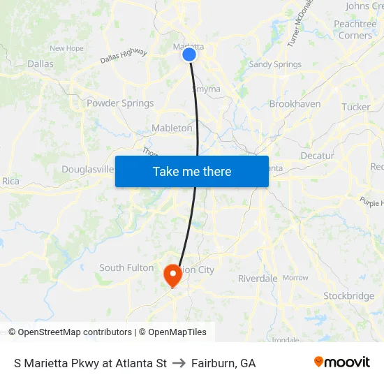 S Marietta Pkwy at Atlanta St to Fairburn, GA map