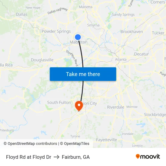 Floyd Rd at Floyd Dr to Fairburn, GA map