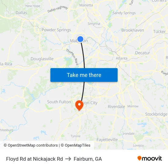 Floyd Rd at Nickajack Rd to Fairburn, GA map