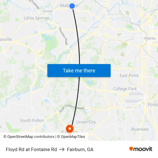 Floyd Rd at Fontaine Rd to Fairburn, GA map