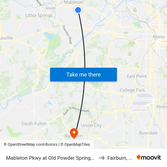 Mableton Pkwy at Old Powder Springs Rd to Fairburn, GA map
