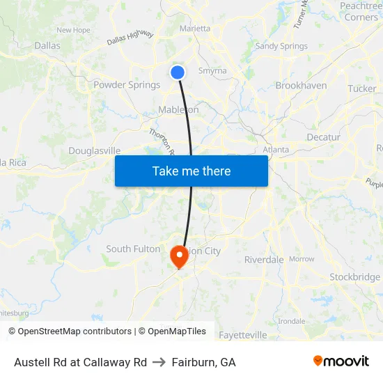Austell Rd at Callaway Rd to Fairburn, GA map