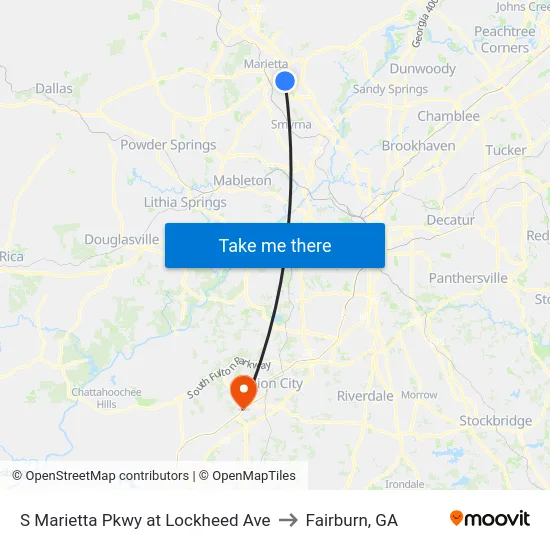S Marietta Pkwy at Lockheed Ave to Fairburn, GA map