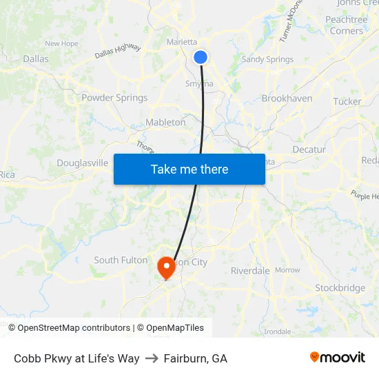 Cobb Pkwy at Life's Way to Fairburn, GA map