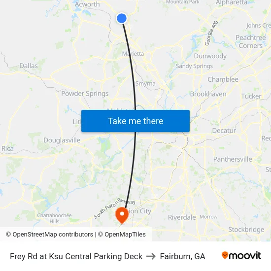 Frey Rd at Ksu Central Parking Deck to Fairburn, GA map