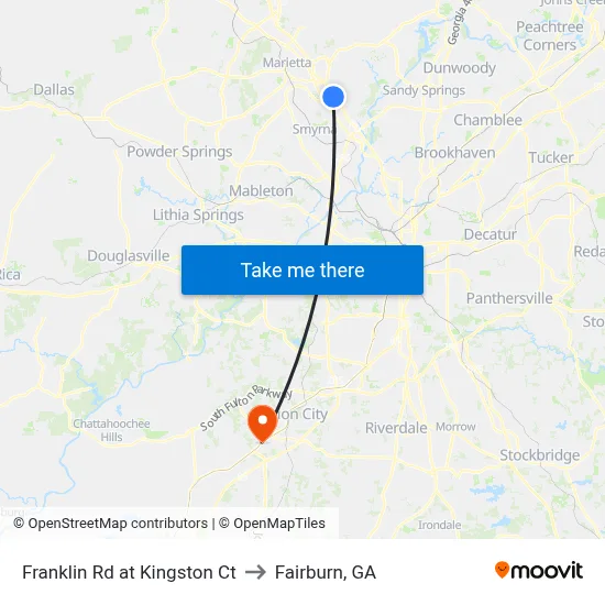 Franklin Rd at Kingston Ct to Fairburn, GA map