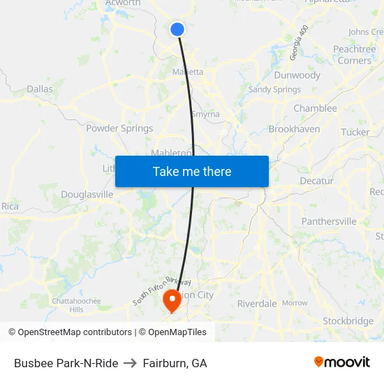 Busbee Park-N-Ride to Fairburn, GA map