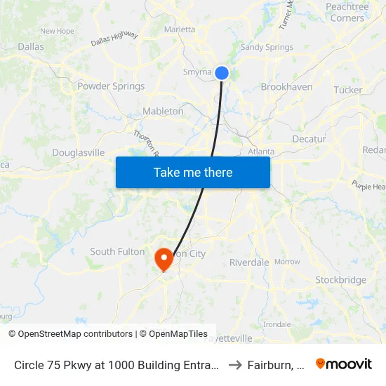 Circle 75 Pkwy at 1000 Building Entrance to Fairburn, GA map