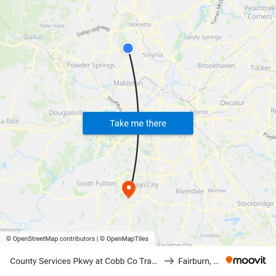 County Services Pkwy at Cobb Co Trash Tr to Fairburn, GA map