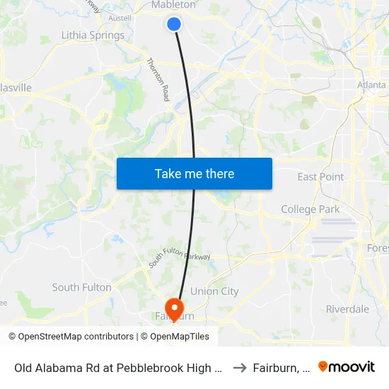 Old Alabama Rd at Pebblebrook High Schoo to Fairburn, GA map