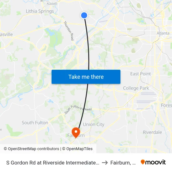 S Gordon Rd at Riverside Intermediate Sc to Fairburn, GA map